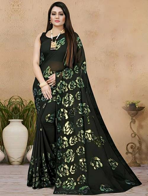 women solid with work embellished saree with blouse - 22103169 -  Standard Image - 0