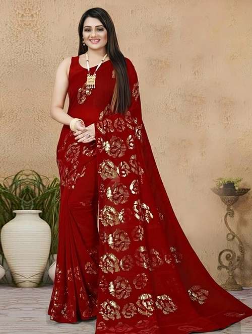 women solid with work embellished saree with blouse - 22103171 -  Standard Image - 0