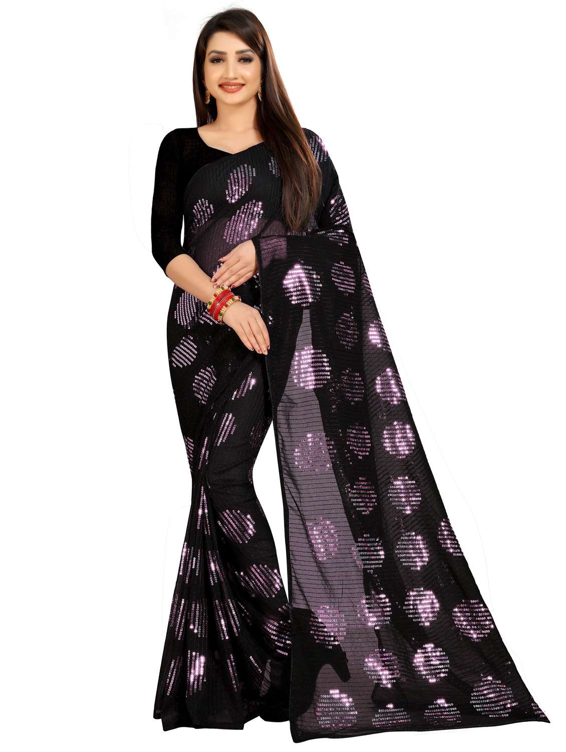 women solid with work embellished saree with blouse - 22103172 -  Zoom Image - 0