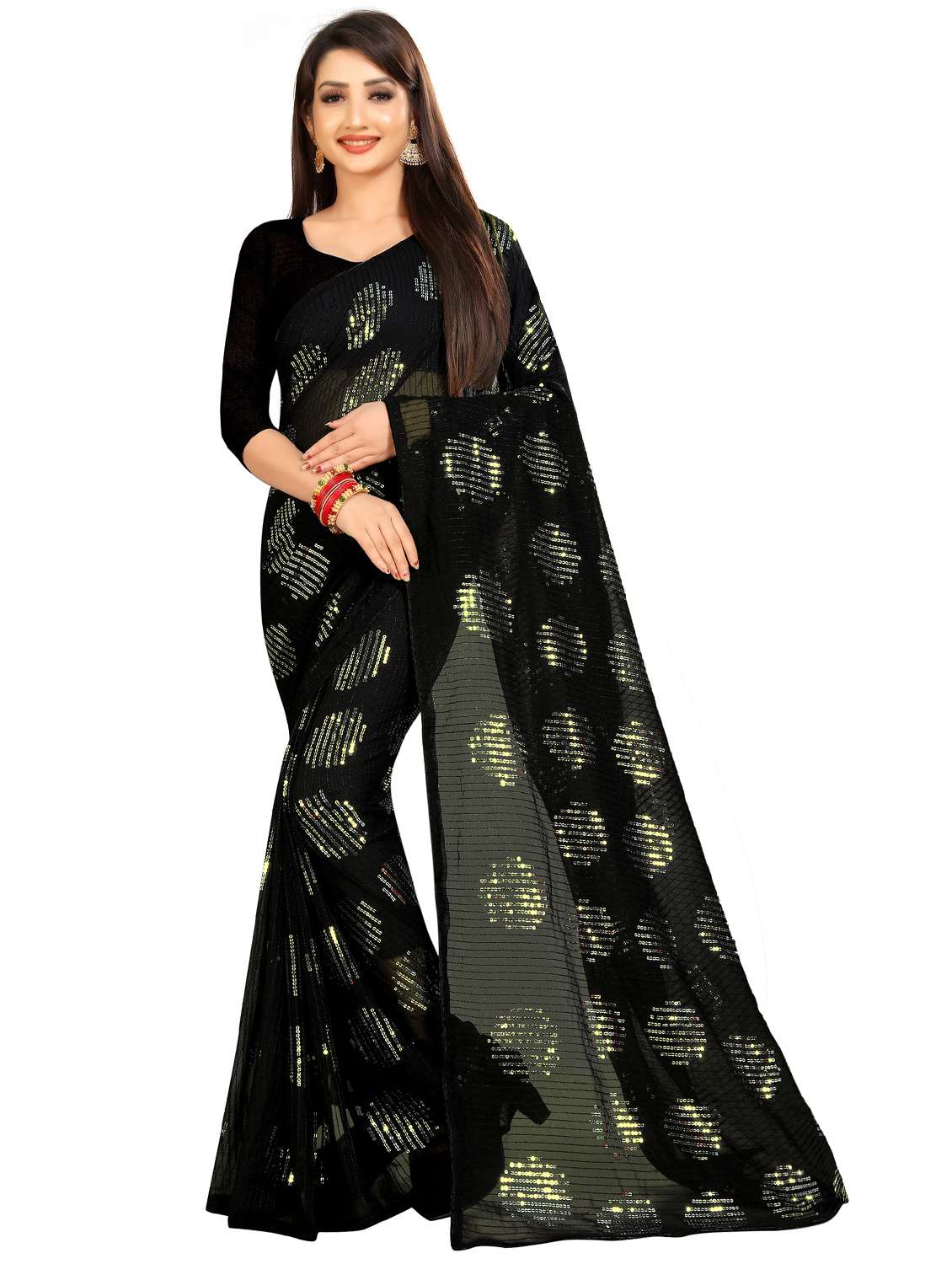women solid with work embellished saree with blouse