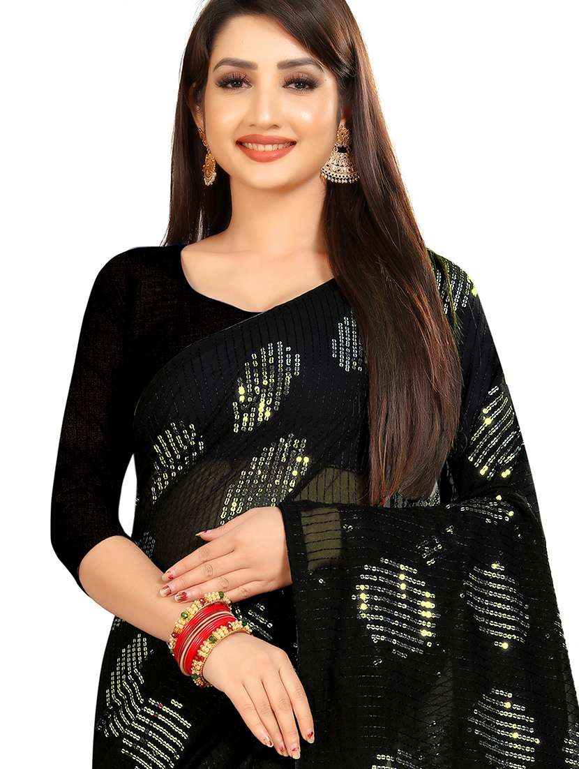 women solid with work embellished saree with blouse - 22103174 - Standard Image - 3