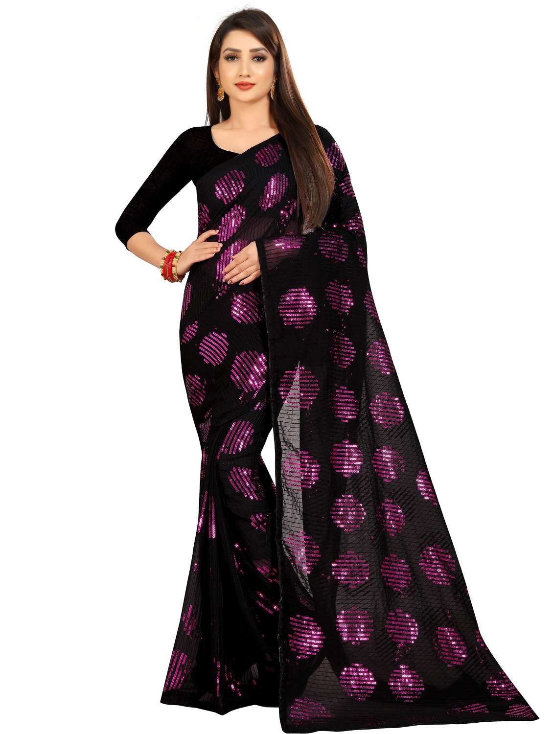 women solid with work embellished saree with blouse