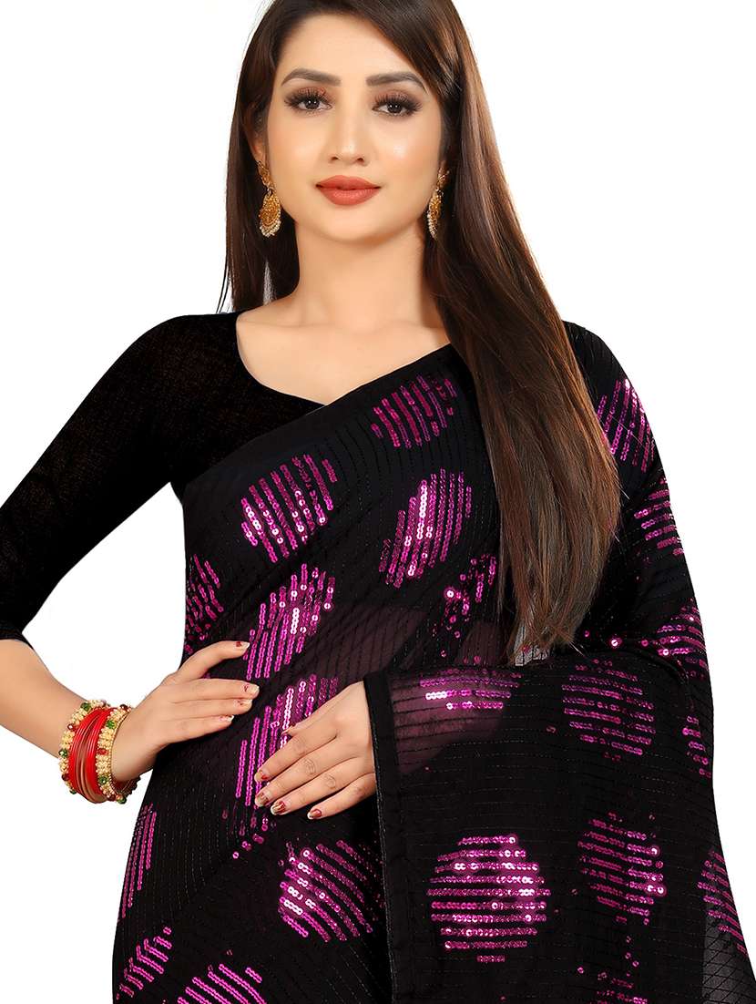women solid with work embellished saree with blouse - 22103175 - Standard Image - 3