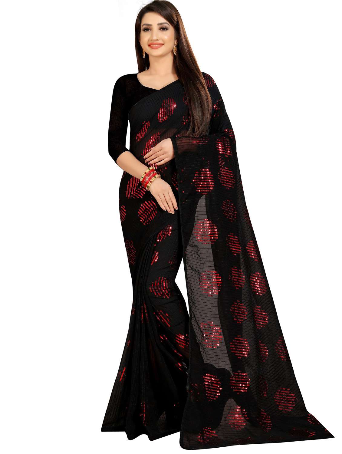 women solid with work embellished saree with blouse