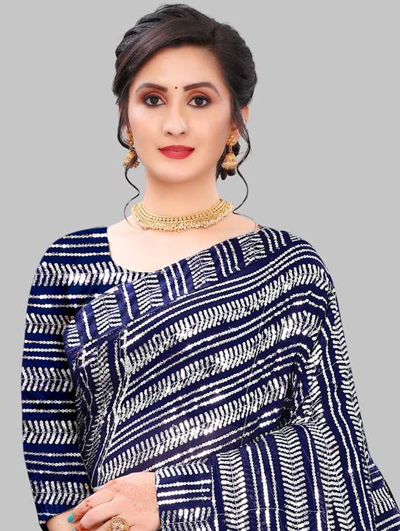 women solid with work embellished saree with blouse - 22103178 - Standard Image - 3