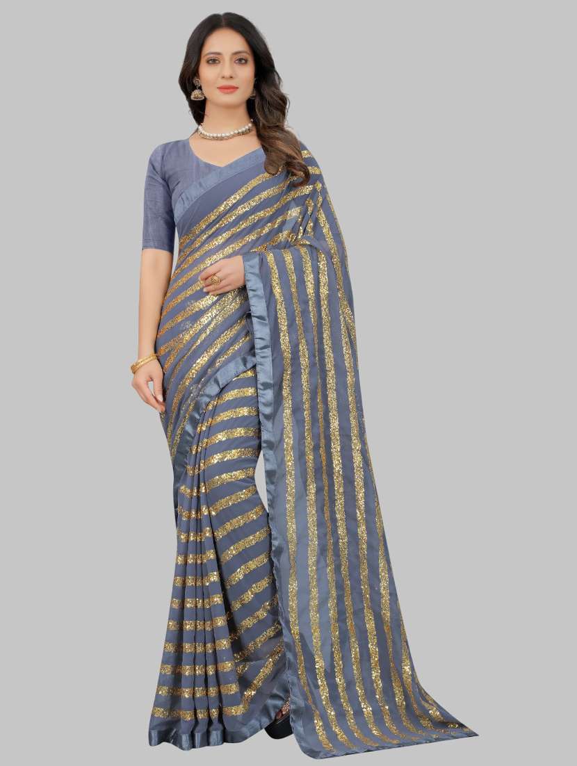 women solid with work embellished saree with blouse - 22103185 -  Zoom Image - 0