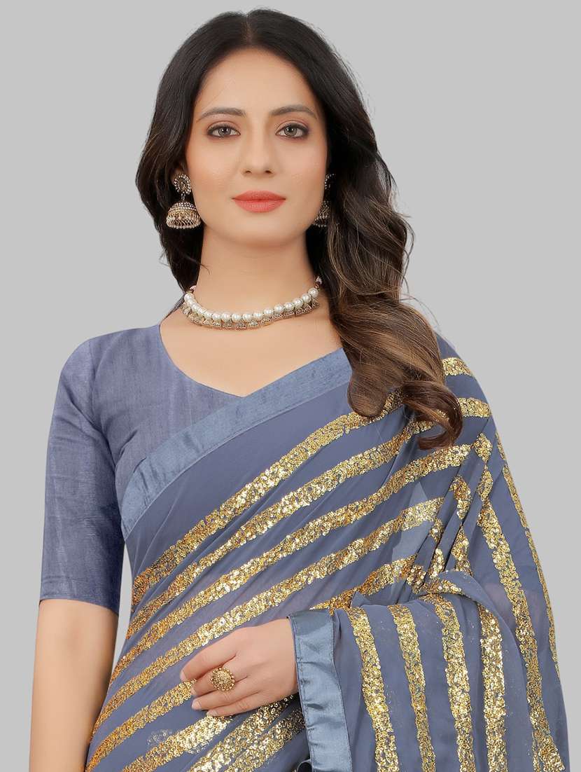 women solid with work embellished saree with blouse - 22103185 - Standard Image - 3