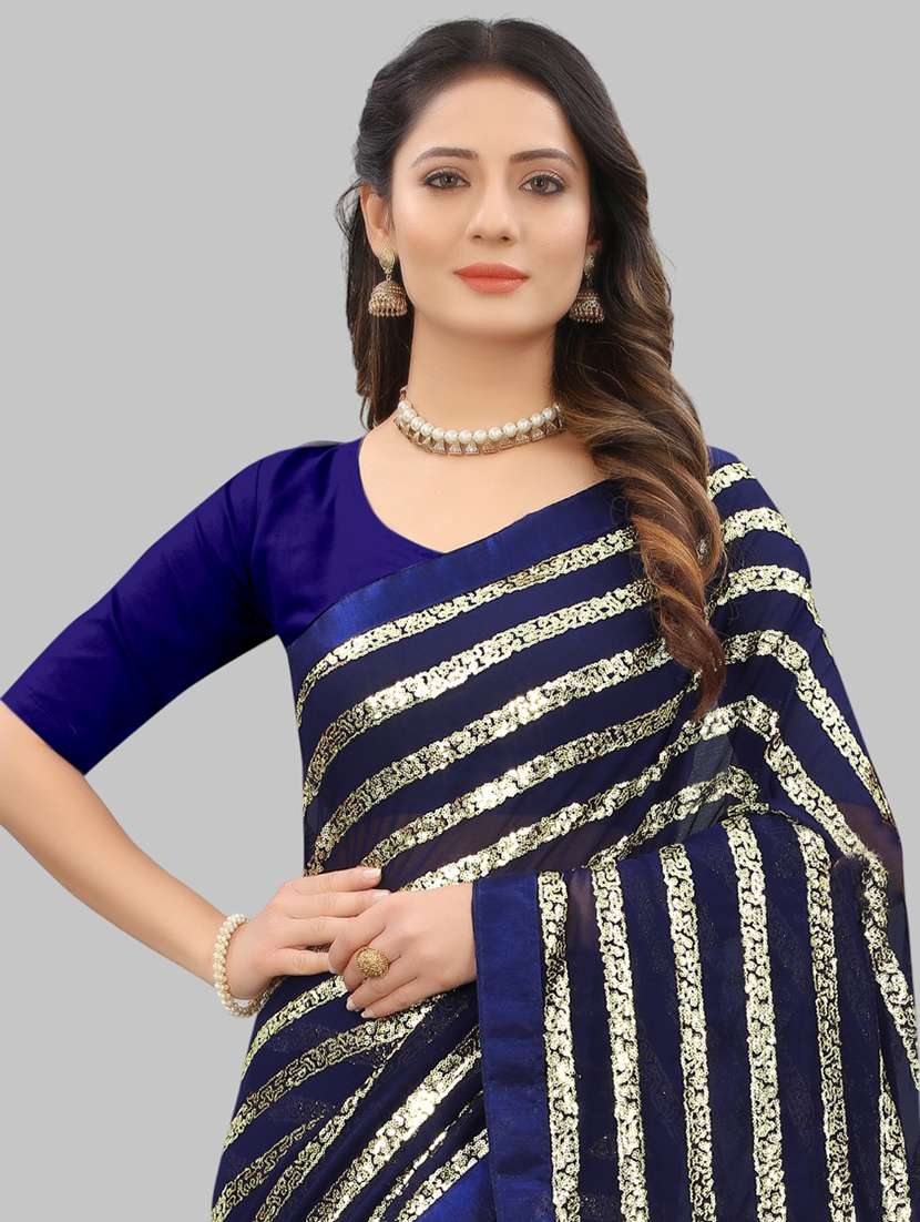 women solid with work embellished saree with blouse - 22103186 - Standard Image - 3