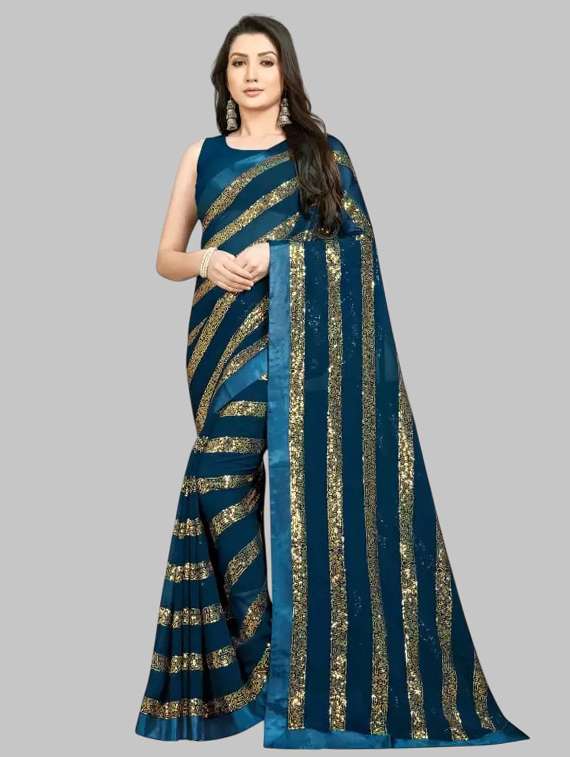 women solid with work embellished saree with blouse