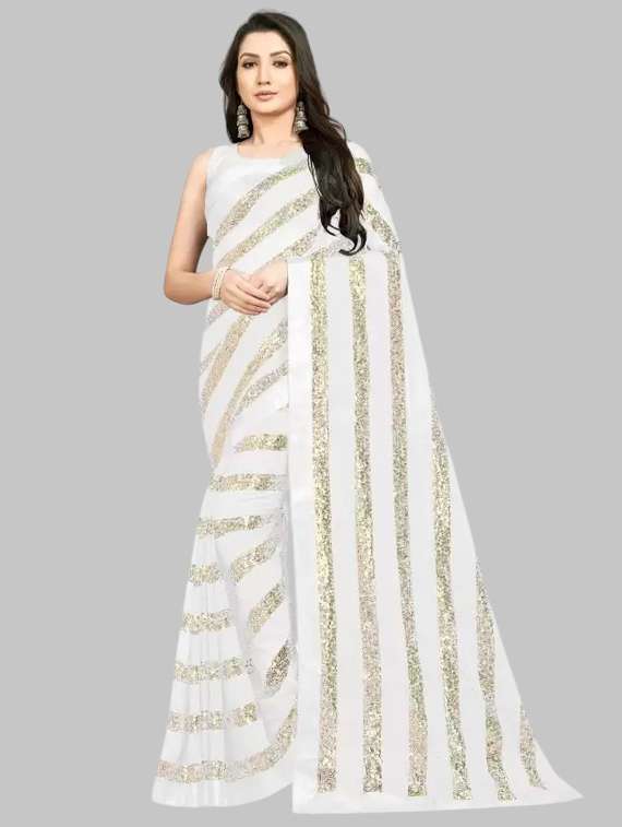 women solid with work embellished saree with blouse - 22103190 - Zoom Image - 0