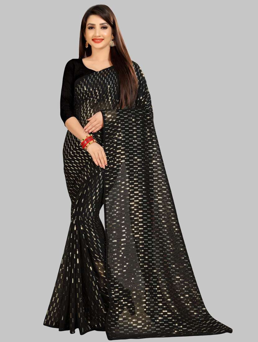 women solid with work embellished saree with blouse