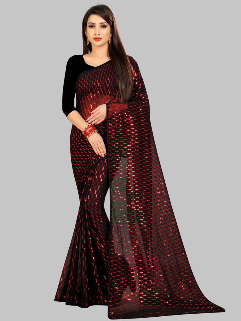 women solid with work embellished saree with blouse