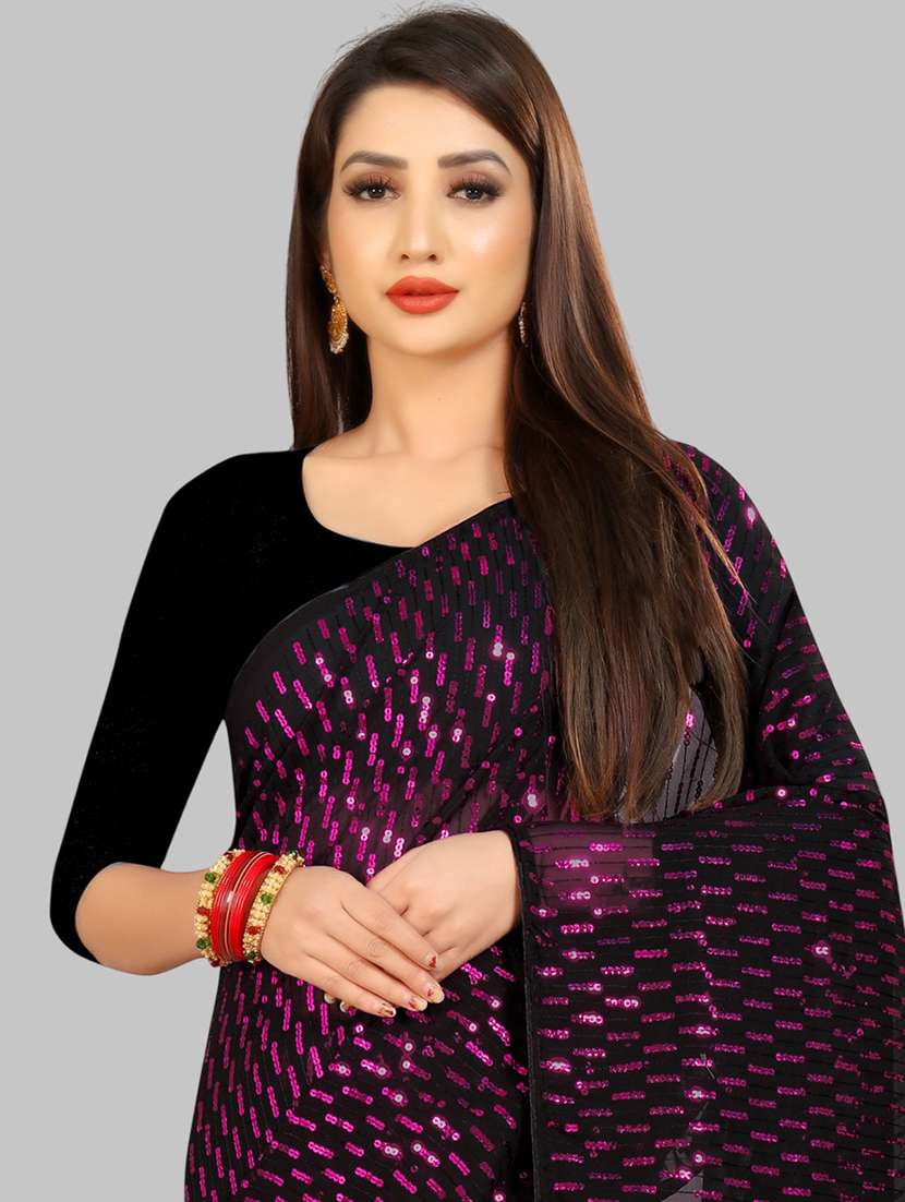 women solid with work embellished saree with blouse - 22103195 - Standard Image - 3