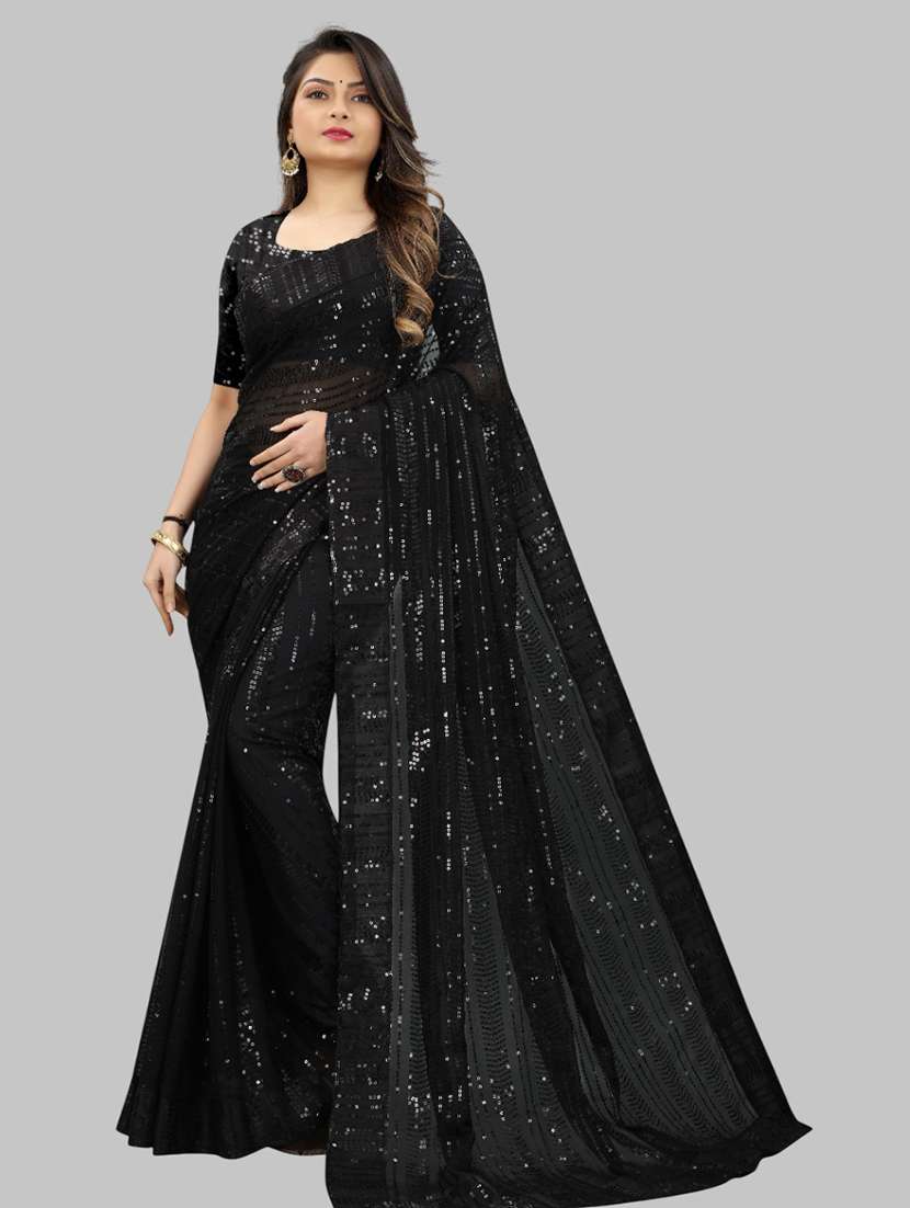 women solid with work embellished saree with blouse - 22103196 - Zoom Image - 0