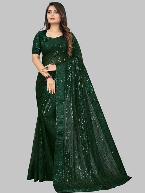 women solid with work embellished saree with blouse - 22103197 - Standard Image - 0