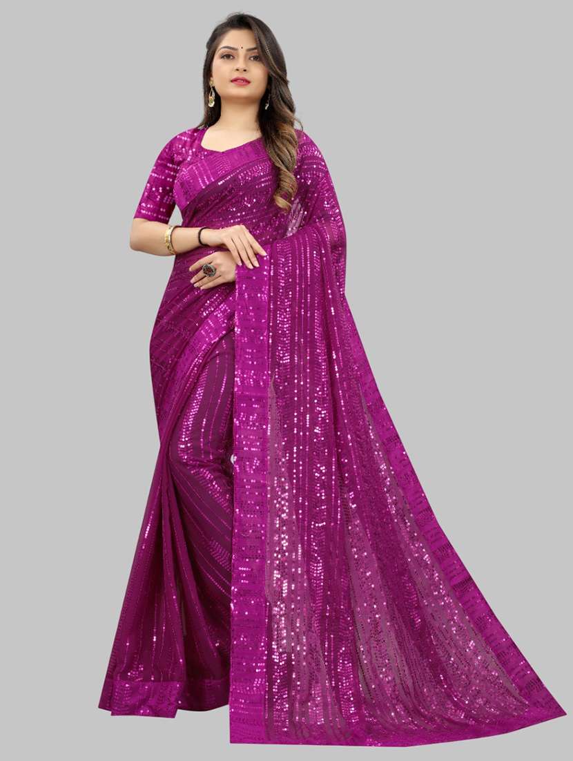 women solid with work embellished saree with blouse - 22103198 - Zoom Image - 0