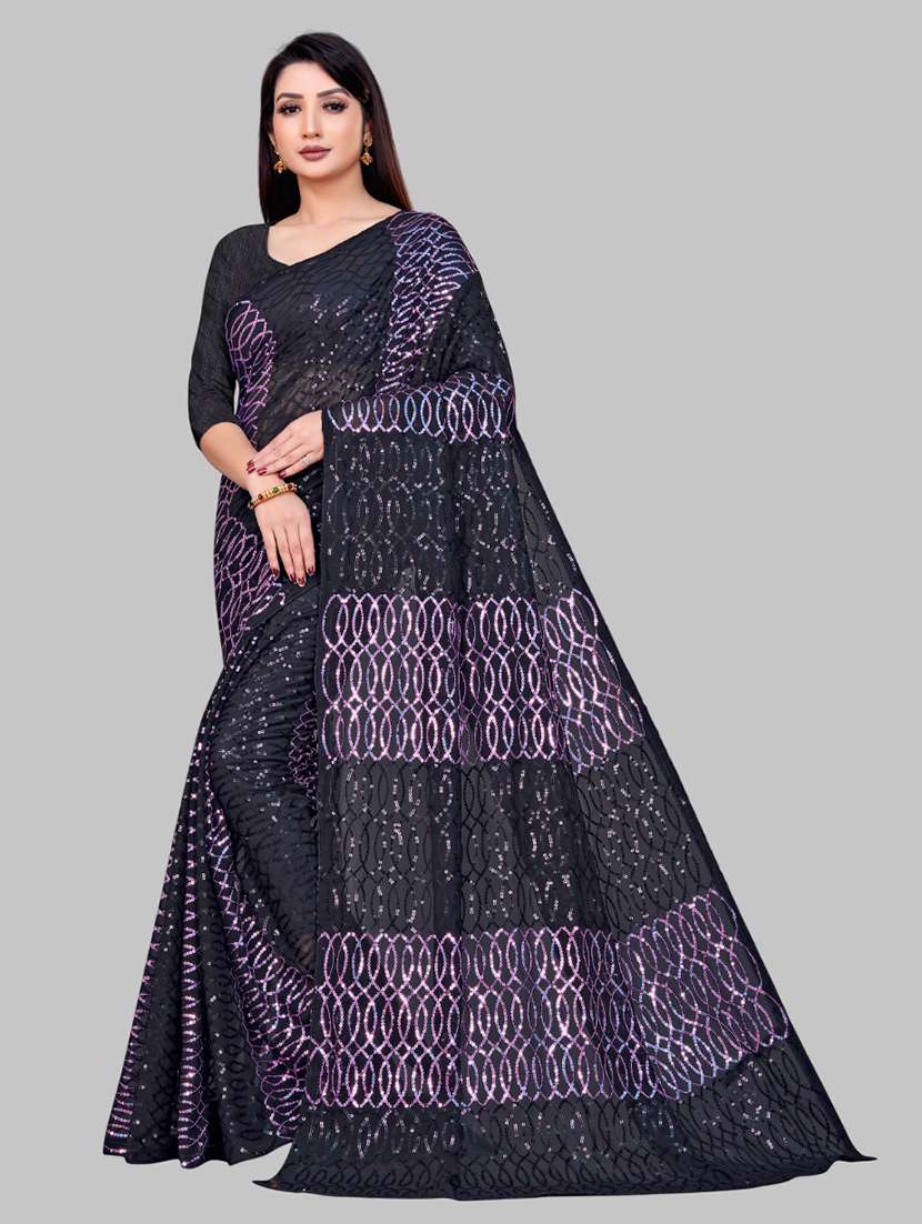 women solid with work embellished saree with blouse - 22103199 -  Zoom Image - 0