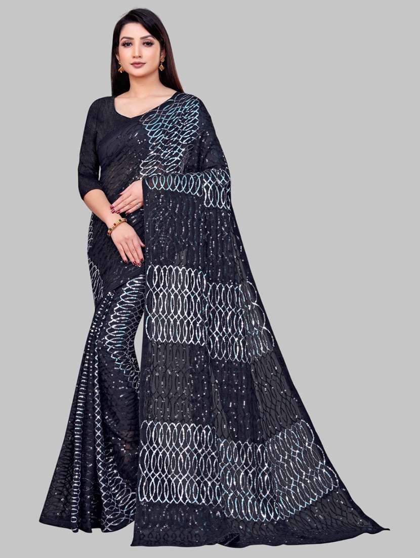 women solid with work embellished saree with blouse - 22103200 -  Zoom Image - 0