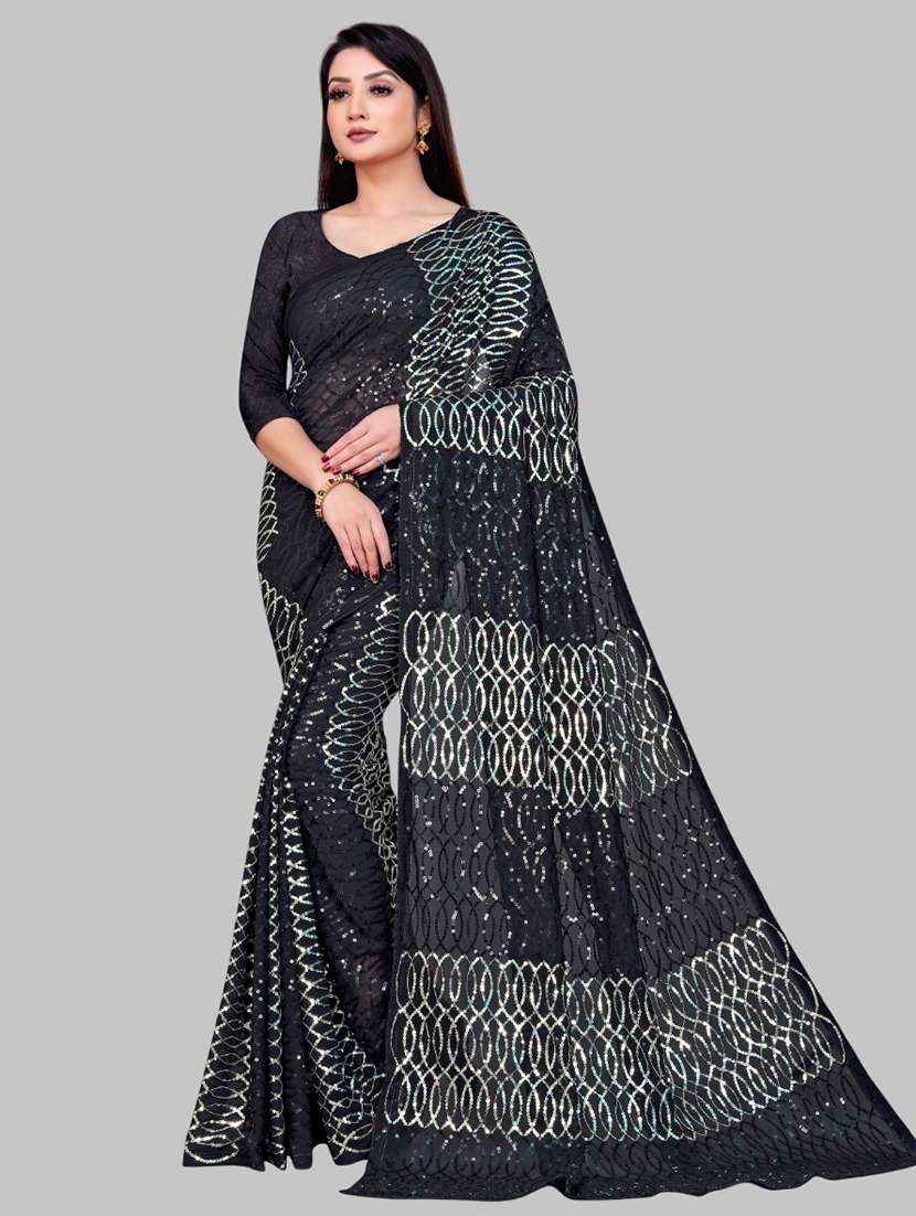 women solid with work embellished saree with blouse - 22103201 - Zoom Image - 0