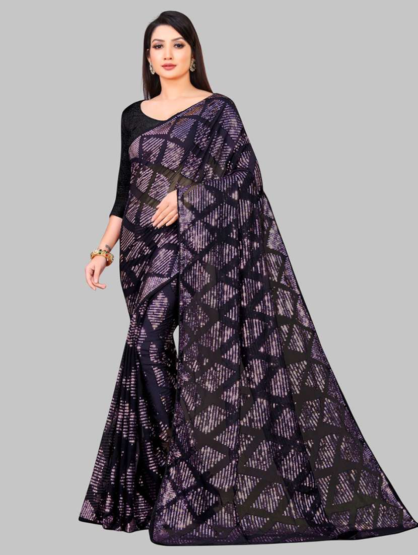 women solid with work embellished saree with blouse - 22103205 - Zoom Image - 0