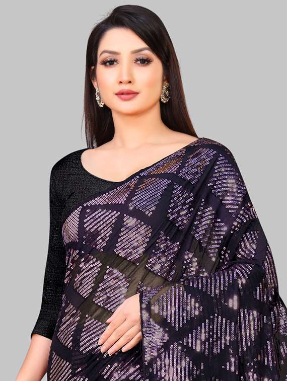 women solid with work embellished saree with blouse - 22103205 - Standard Image - 3