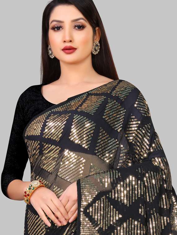 women solid with work embellished saree with blouse - 22103207 - Standard Image - 3