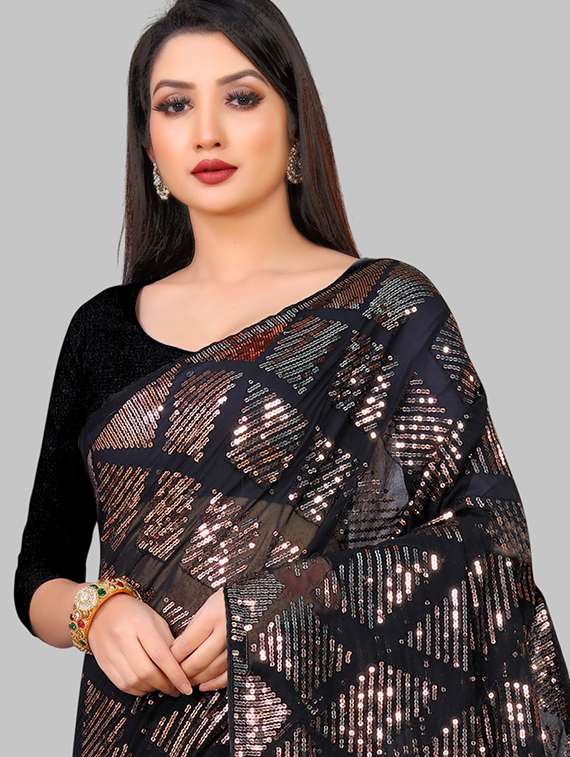 women solid with work embellished saree with blouse - 22103208 - Standard Image - 3