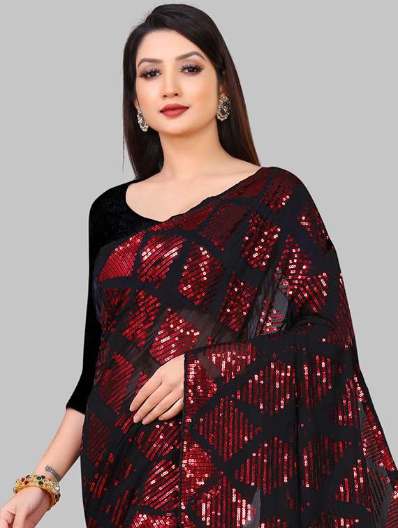 women solid with work embellished saree with blouse - 22103209 - Standard Image - 3