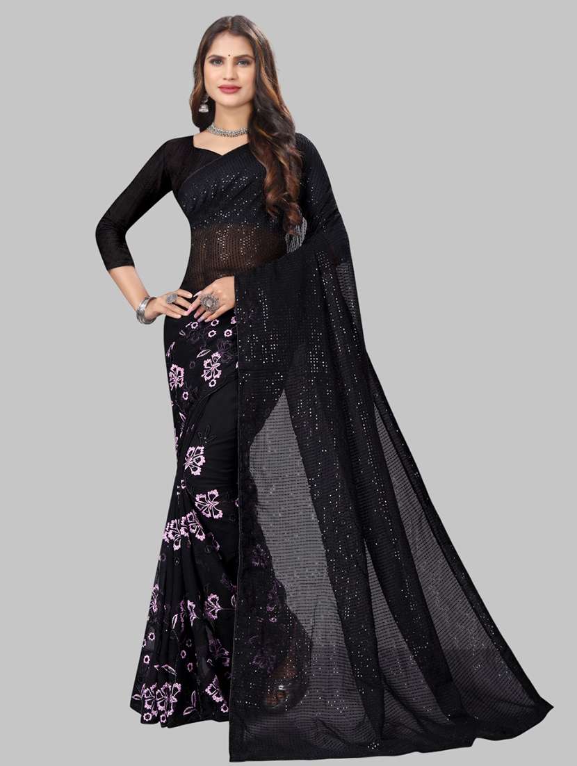 women solid with work embellished saree with blouse - 22103210 -  Zoom Image - 0