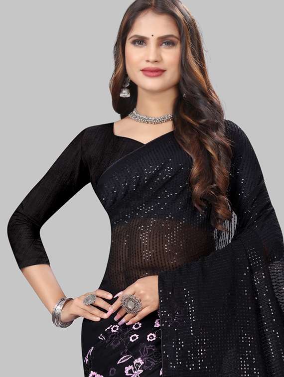 women solid with work embellished saree with blouse - 22103210 - Standard Image - 3