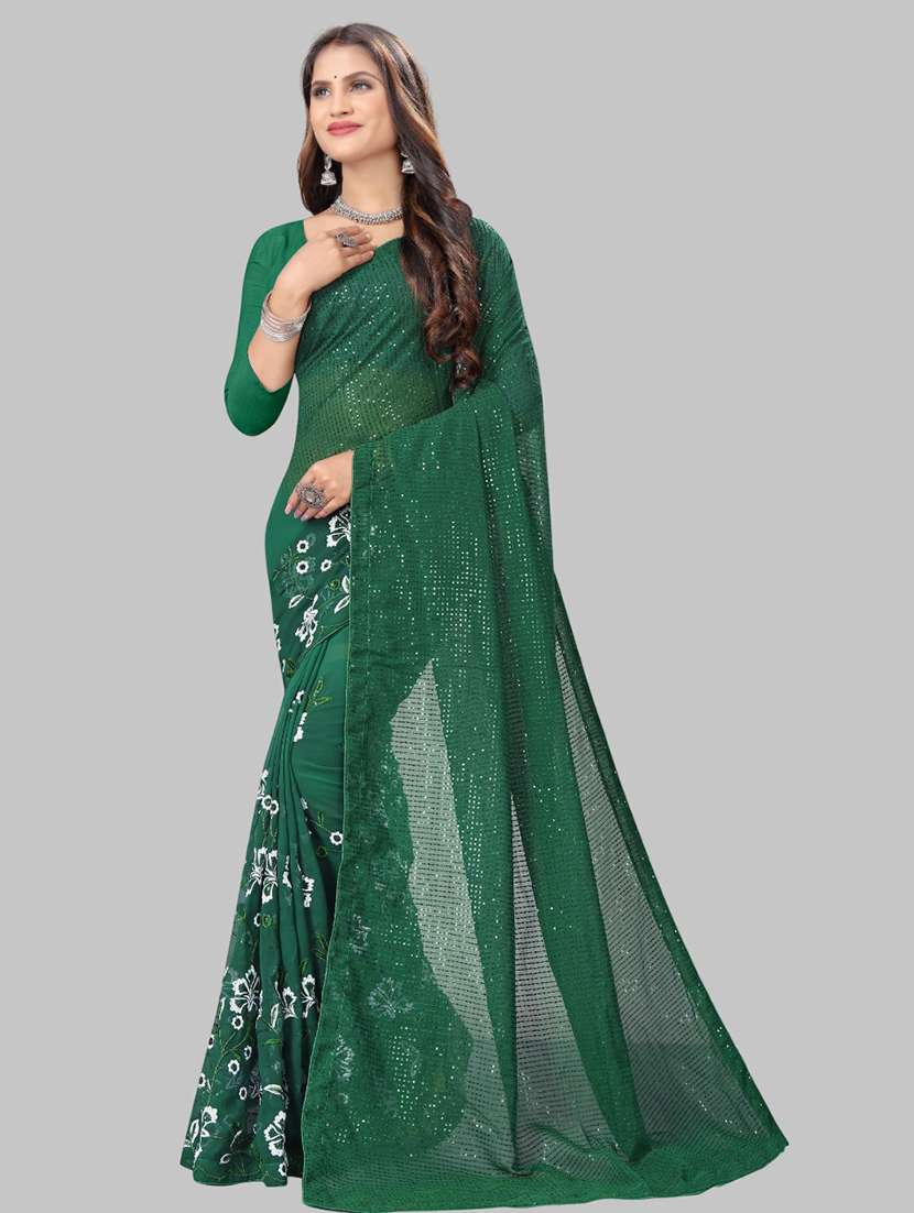women solid with work embellished saree with blouse - 22103211 -  Zoom Image - 0