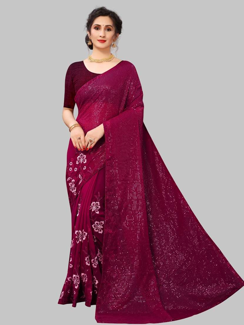 women solid with work embellished saree with blouse