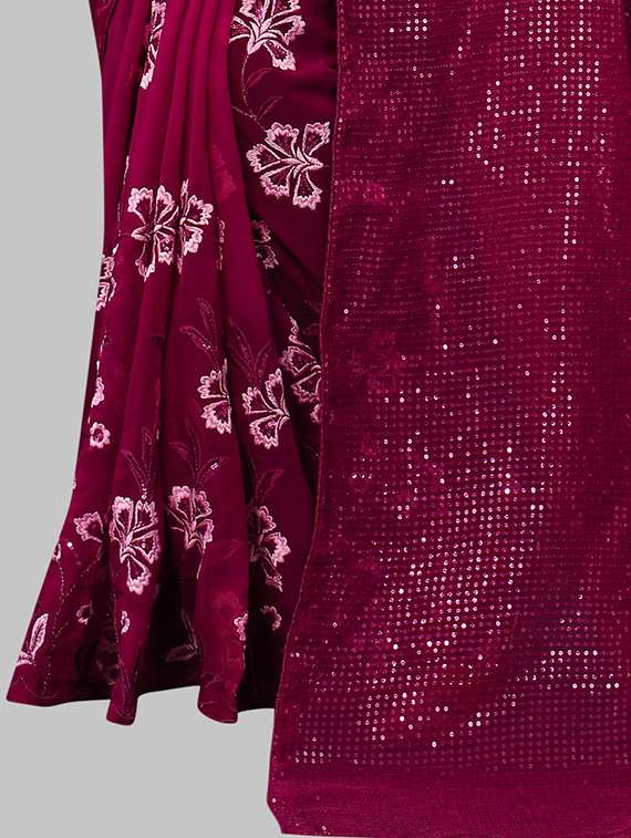 women solid with work embellished saree with blouse - 22103212 - Standard Image - 3