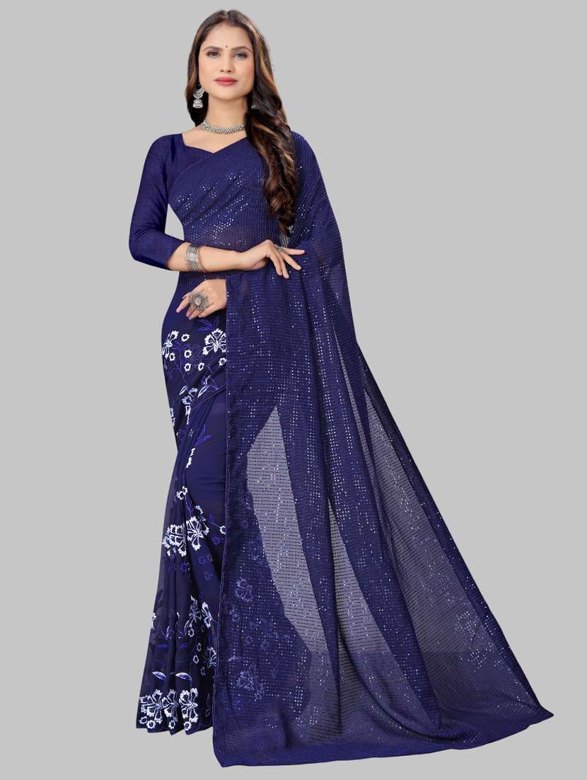 women solid with work embellished saree with blouse