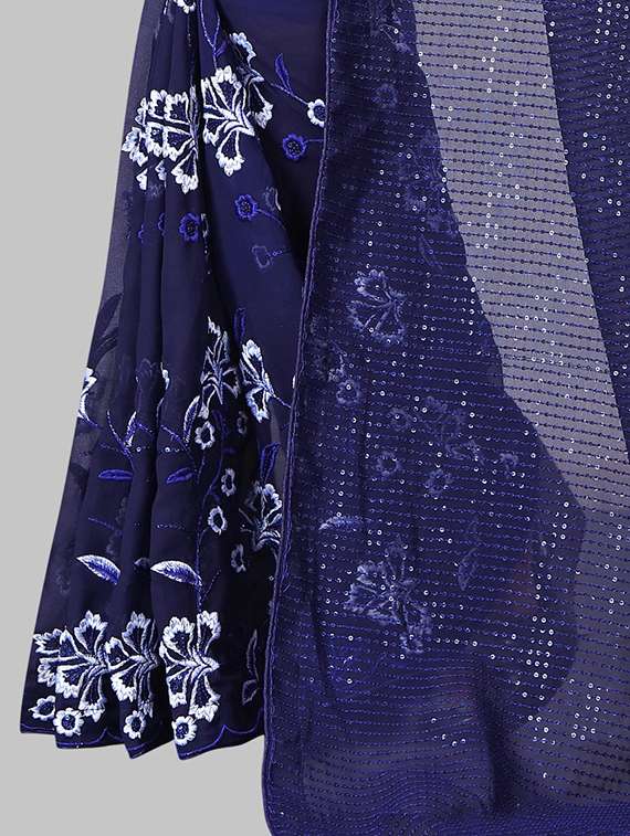 women solid with work embellished saree with blouse - 22103213 - Standard Image - 3
