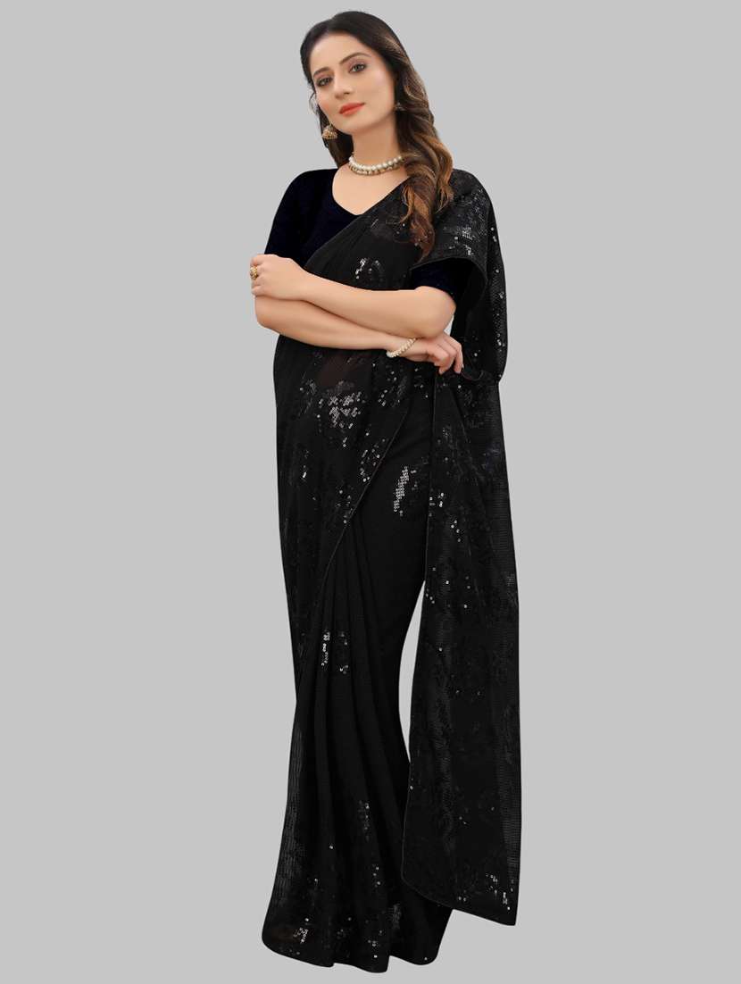 women solid with work embellished saree with blouse - 22103215 -  Zoom Image - 0
