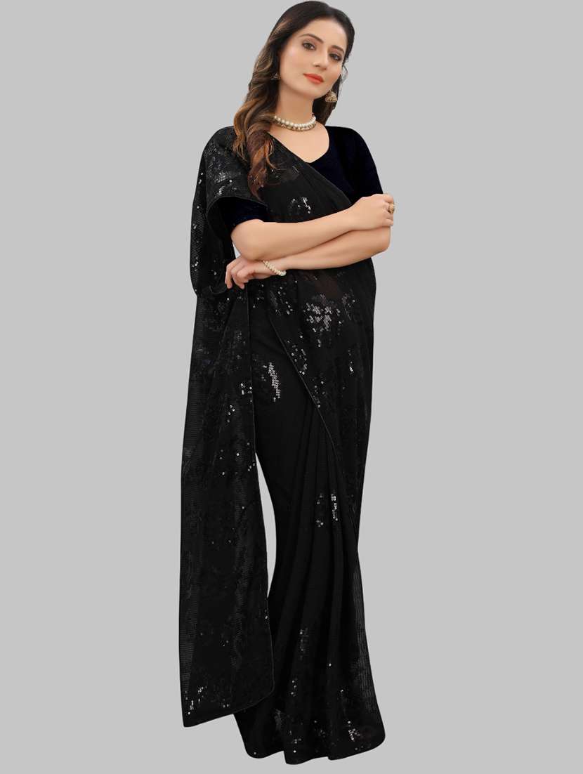women solid with work embellished saree with blouse - 22103215 - Standard Image - 3