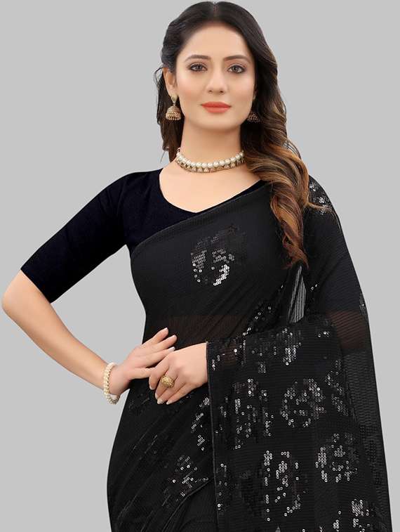 women solid with work embellished saree with blouse - 22103215 - Standard Image - 5