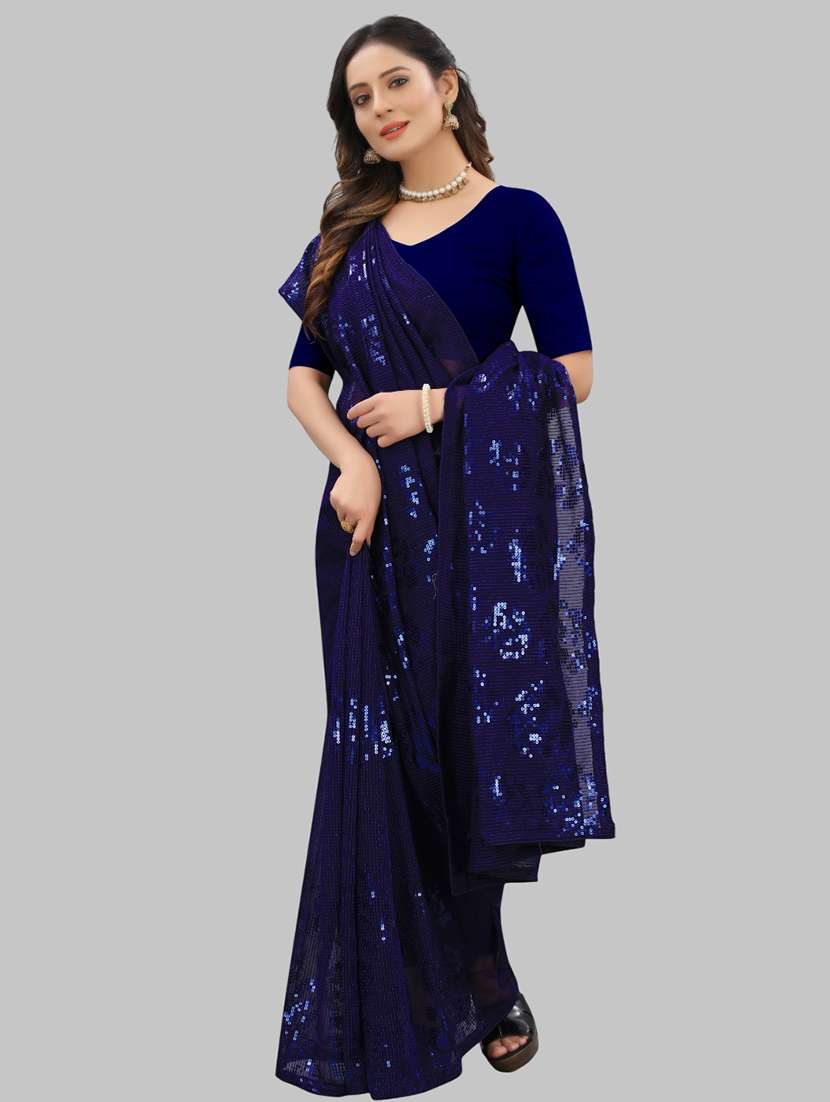 women solid with work embellished saree with blouse