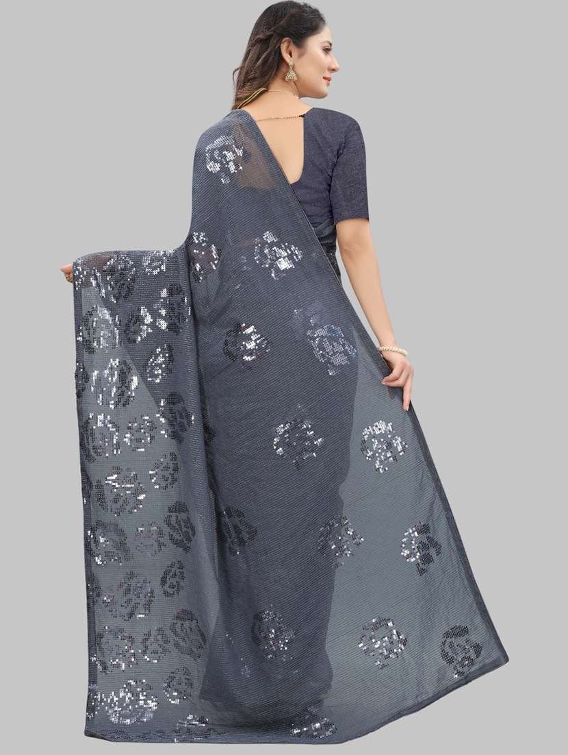 women solid with work embellished saree with blouse - 22103217 - Standard Image - 3