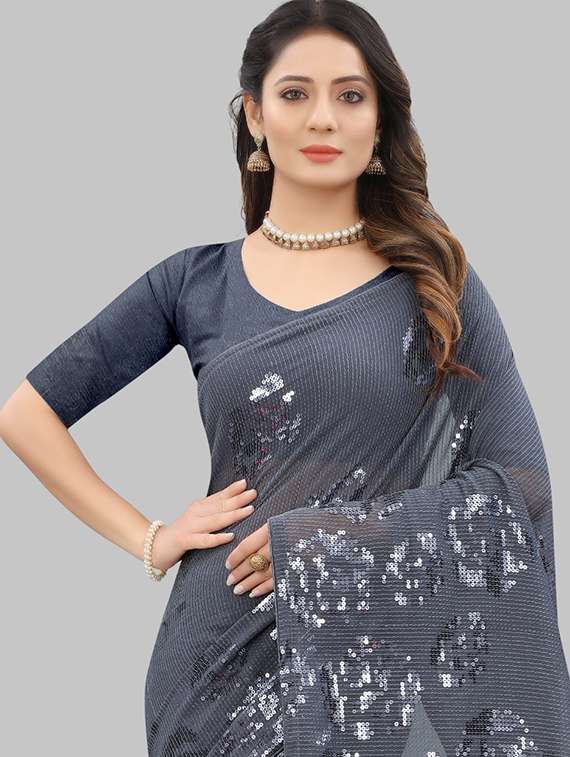 women solid with work embellished saree with blouse - 22103217 - Standard Image - 5