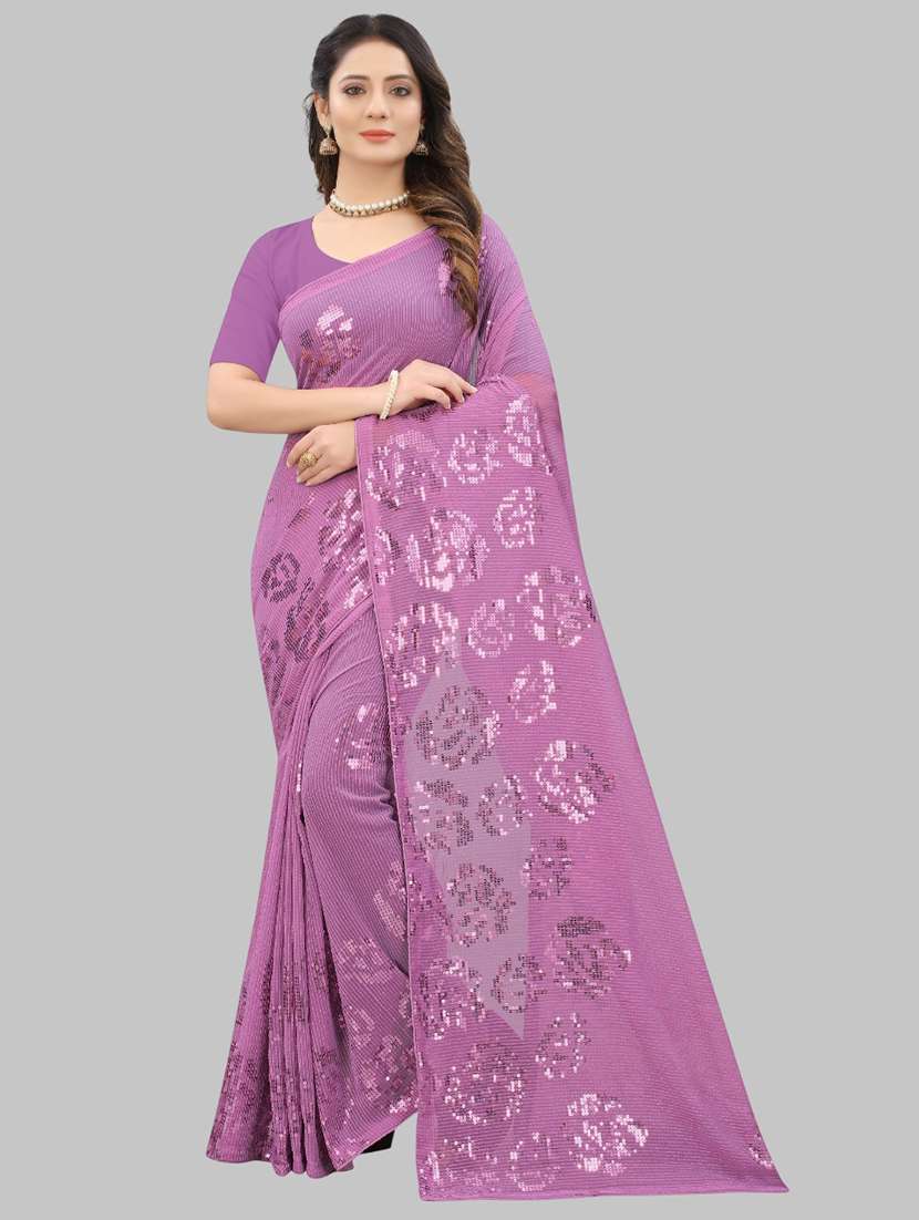 women solid with work embellished saree with blouse
