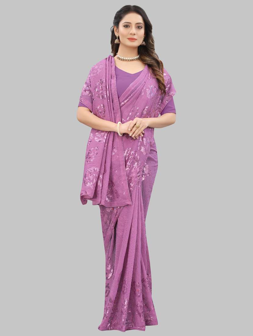 women solid with work embellished saree with blouse - 22103218 -  Standard Image - 3