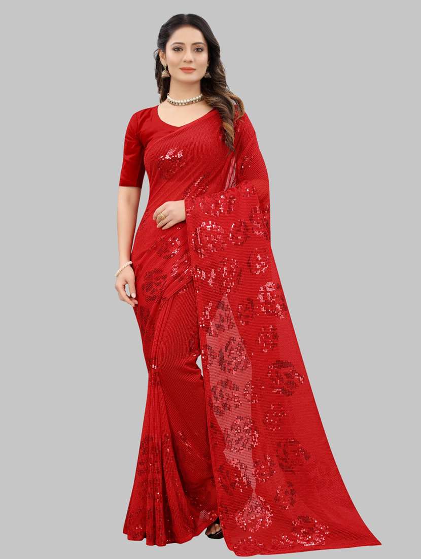 women solid with work embellished saree with blouse - 22103219 -  Zoom Image - 0