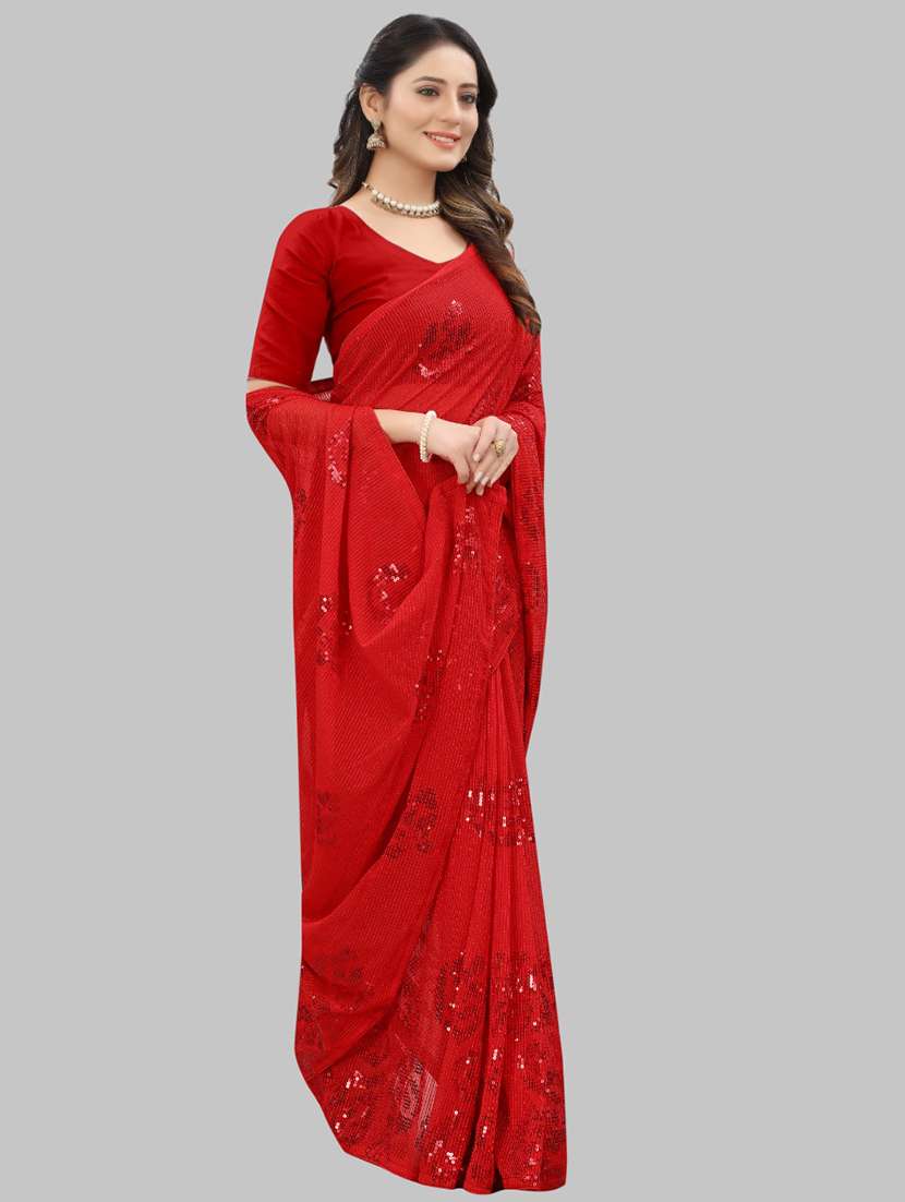 women solid with work embellished saree with blouse - 22103219 - Standard Image - 3
