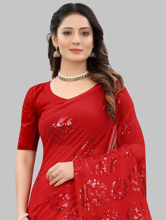 women solid with work embellished saree with blouse - 22103219 - Standard Image - 5
