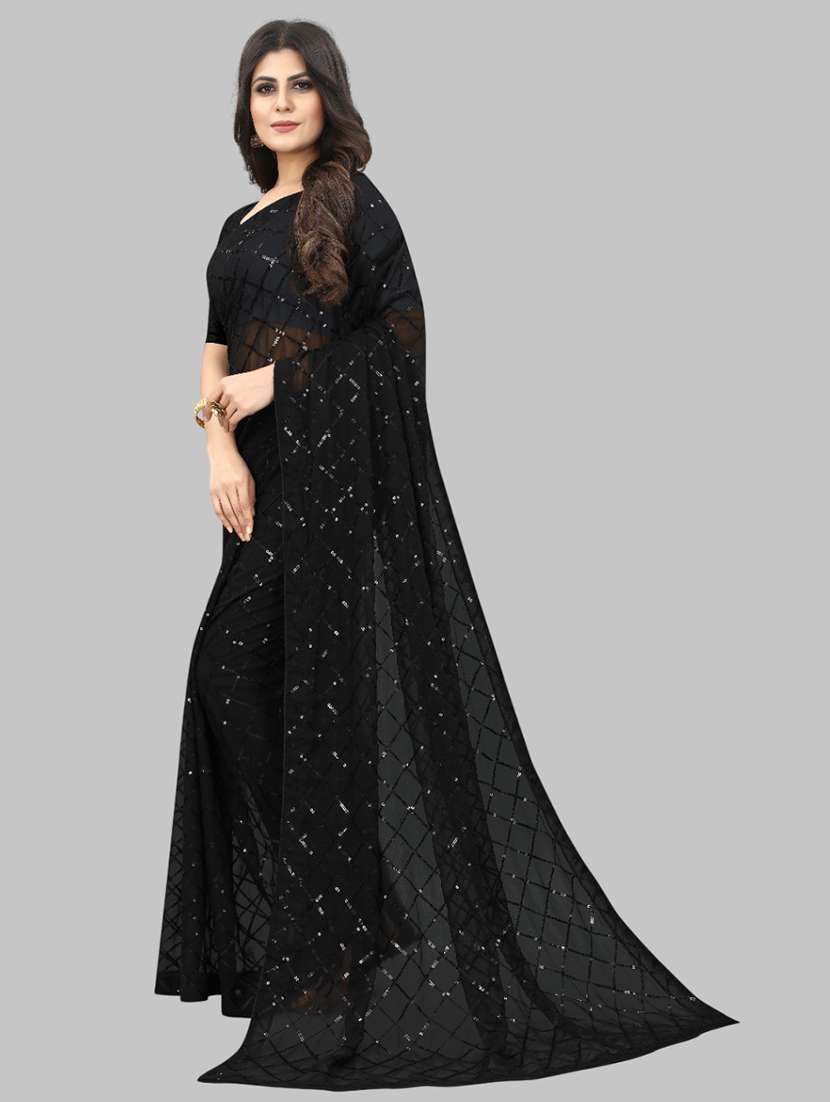 women solid with work embellished saree with blouse - 22103220 - Standard Image - 3