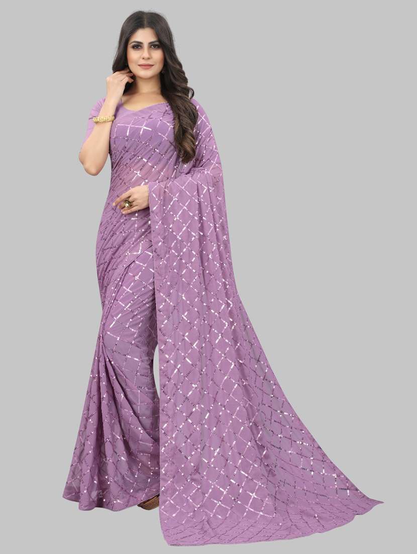 women solid with work embellished saree with blouse