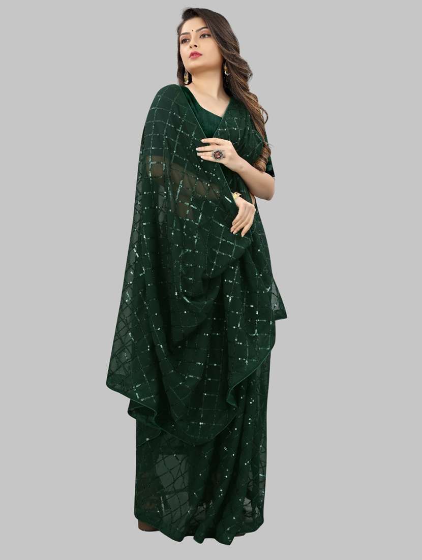 women solid with work embellished saree with blouse - 22103222 - Standard Image - 3
