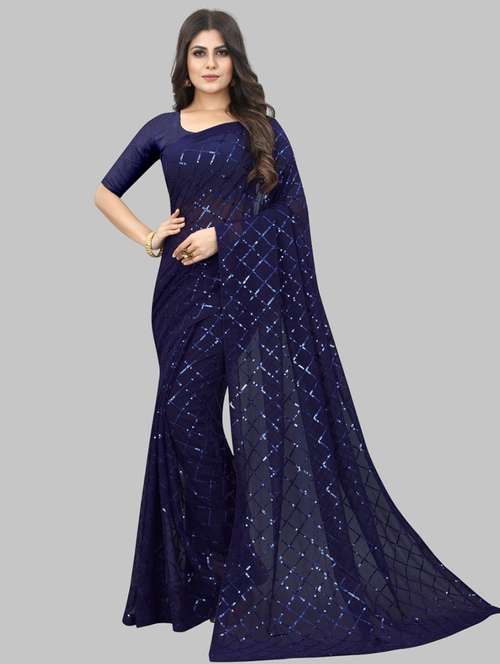women solid with work embellished saree with blouse - 22103223 -  Standard Image - 0